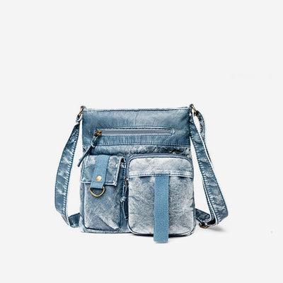 Crossbody Bag For Women Washed Casual Denim Leather Shoulder Bucket Bag