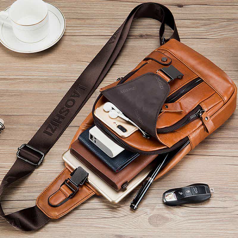 Genuine Leather Sling Bag Casual Outdoor Shoulder Backpack Chest Daypack