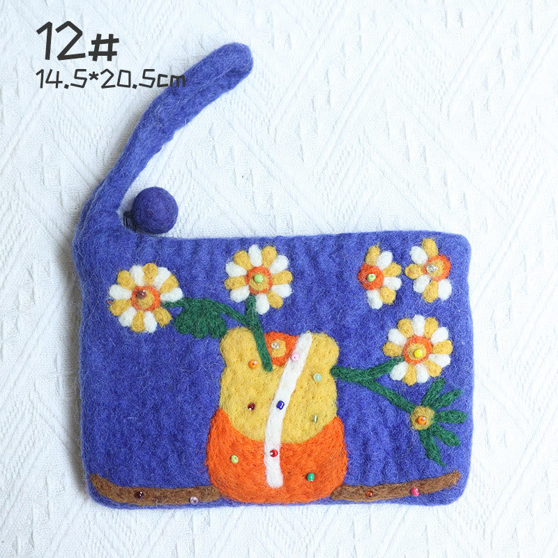 Wool Felt Coin Purse For Women Colorful Flower Cute Wallet