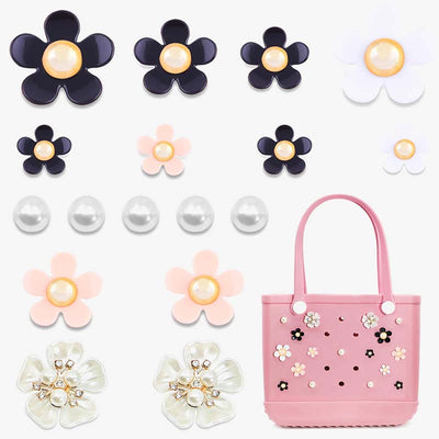 24Pcs Beach Bags Flower Charms DIY Accessories For Breathable Tote Bogg Bag