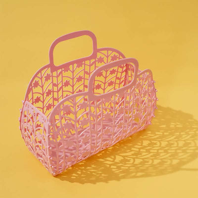 Handbag for Bathroom Pink Collapsible Plastic Storage Bath Basket