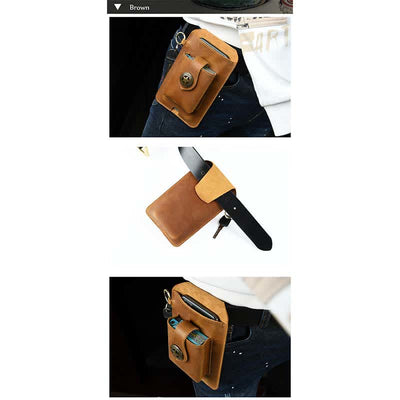 Multifunctional Genuine Leather Cell Phone Belt Bag Loop Waist Holster