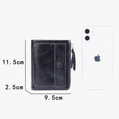 Multi-Slot Embroidery Vintage Genuine Leather Short Wallet