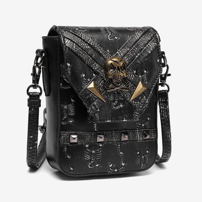 Punk Skull Scorpion Rivet Crossbody Bag Purse with Belt Loop