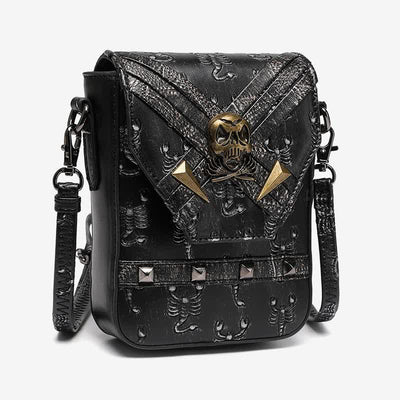 Punk Skull Scorpion Rivet Crossbody Bag Purse with Belt Loop