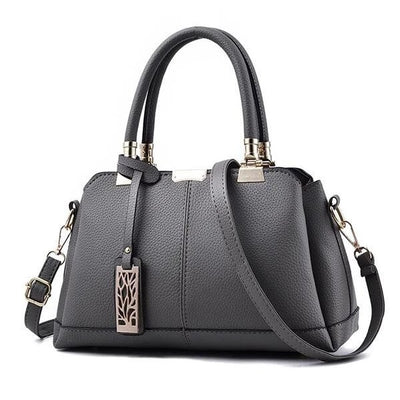 Triple Compartment Metal Decor Top-Handle Satchel Shoulder Crossbody Bag