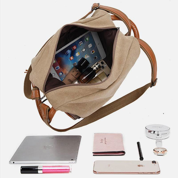 Multifunctional Womens Backpack Tassel Decor Durable Canvas Travel Daypack