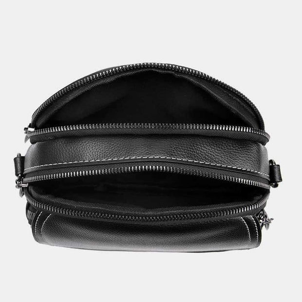 Triple Zip Small Crossbody Bag Leather Cell Phone Purse Shoulder Handbag