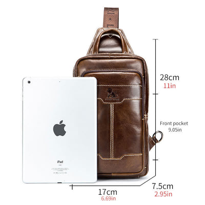 Small Genuine Leather Sling Crossbody Backpack Shoulder Bag for Men