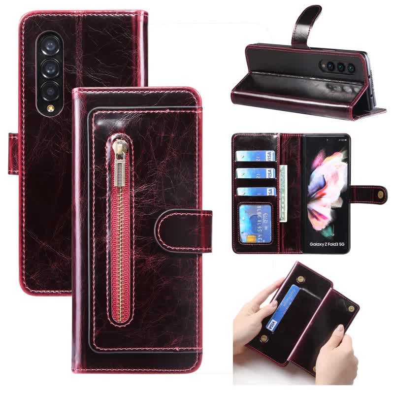 Z Fold 4 /3 Case Wallet for Women Men PU Leather Flip Kickstand Phone Cover