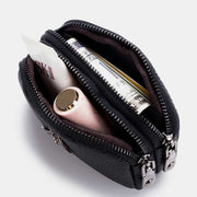 Women Genuine Leather Double Zipper Small Wallet Change Coin Purse