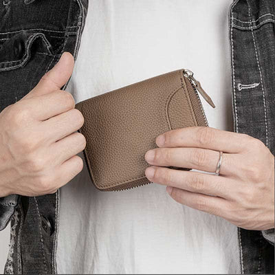 RFID Blocking Small Compact Zip Around Wallet Genuine Leather Coin Purse