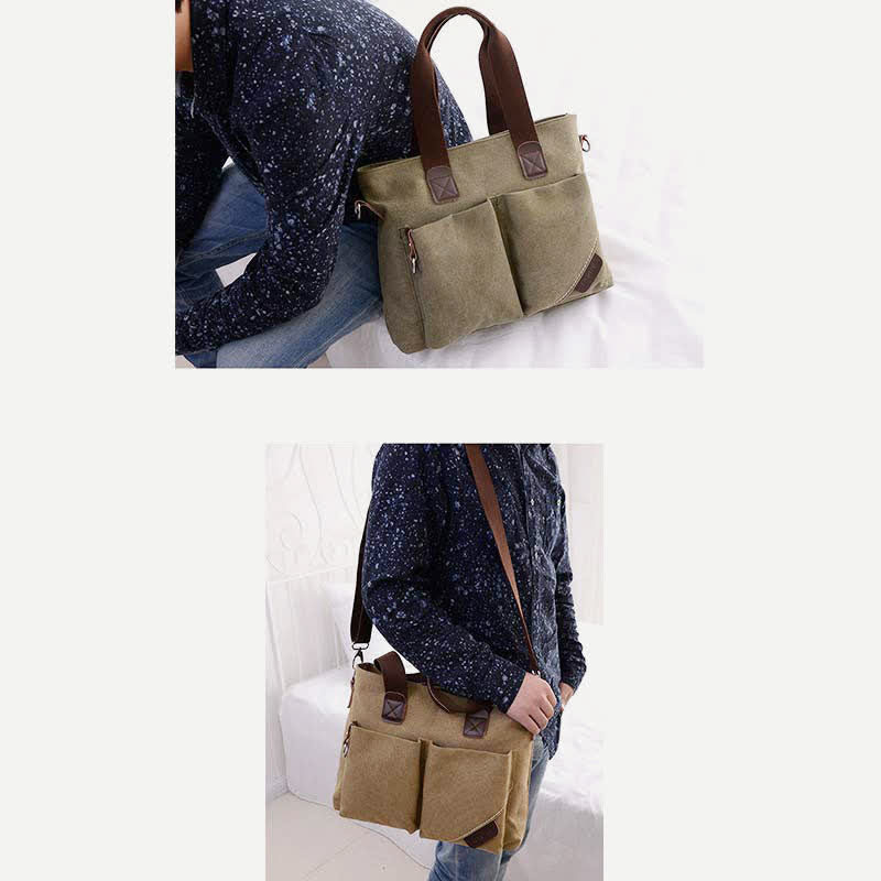 Canvas Shoulder Bag for Women Men Retro Casual Handbags Work Tote