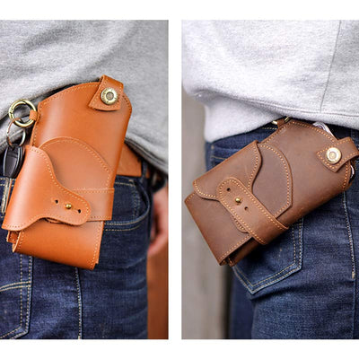 Genuine Leather Men Cell Phone Holster Pouch Phone Bag Belt Holder