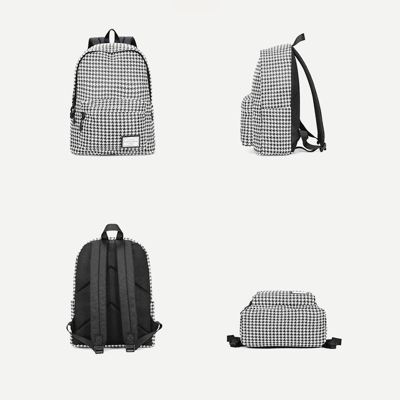 Houndstooth Print Rucksack College School Backpack Women Travel Daypack Fit 15.6" Laptop