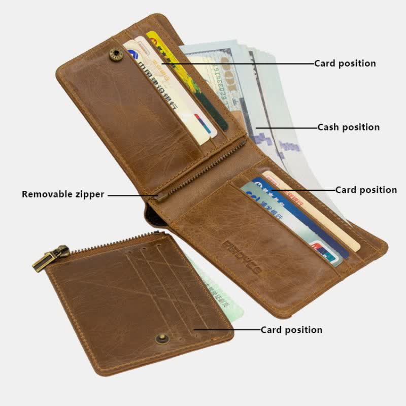 Men's Real Leather Wallet Bifold Multi-slot with Detachable Card Holder