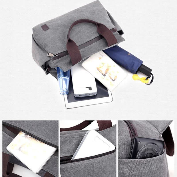 Women's Canvas Hobo Handbags Shoulder Tote Multi-Pocket Crossbody Bag