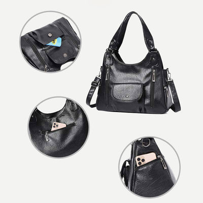 Double Large Compartment Tote Hobo Bag Leather Handbag with Crossbody Strap