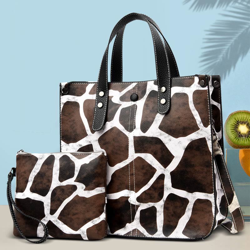 Leopard Print Tote Bag Set For Women Leather Handbag