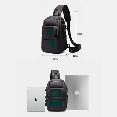 Anti-theft Reflective Sling Bag Men One-Shoulder Backpack with USB Charging Port