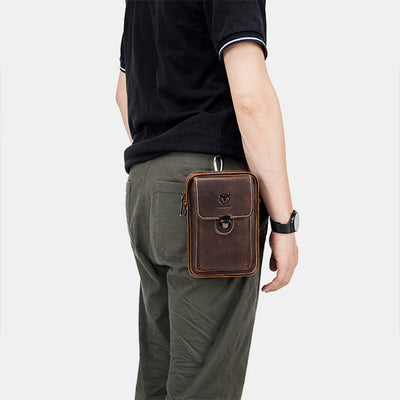 Genuine Leather Multifunctional Waist Messenger Bag with Belt Loop