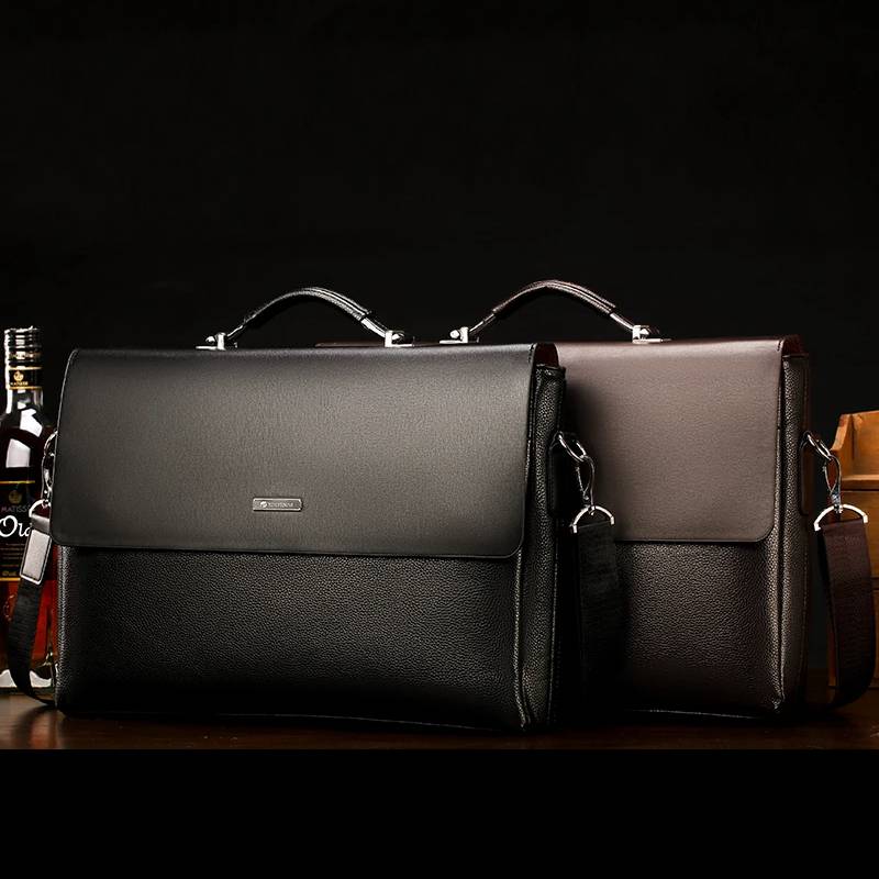 Briefcase for Men Business Computer PU Leather Casual Shoulder Bag