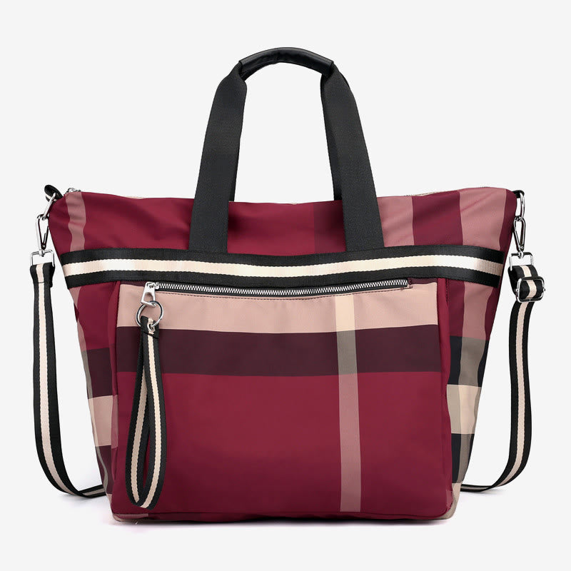 Tote Bag For Women Plaid Pattern Nylon Shoulder Bag