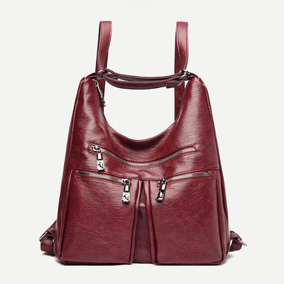 3 Way Use Backpack Multi Pocket Leather Zip Crossbody Shoulder Bag