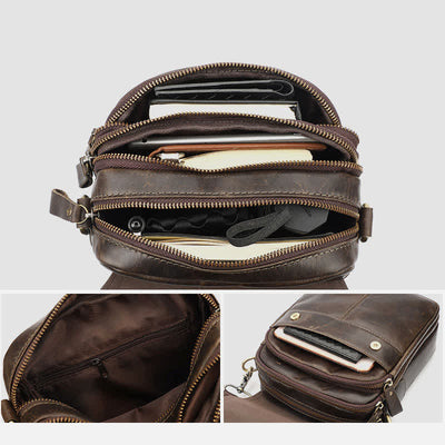 Genuine Leather Messenger Shoulder Bag for Men Multi-Pocket Small Handbag