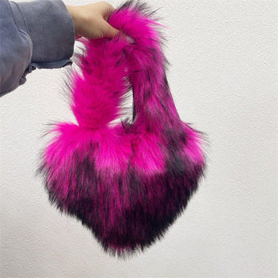 Heart Shape Handbag Women Party Soft Faux Fur Shoulder Bag