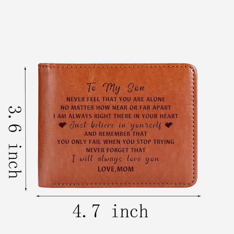 To My Son Words Engraved Wallet Leather Purse Meaningful Gift