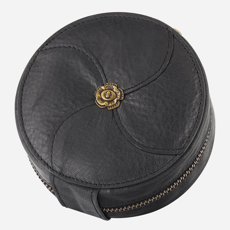 Round Coin Purse For Women Travel Genuine Leather Storage Bag