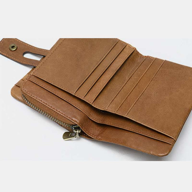 Retro Large Capacity Cowhide Leather Wallet for Women Men with RFID Blocking