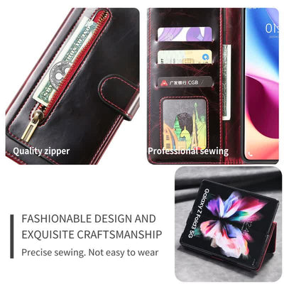 Z Fold 4 /3 Case Wallet for Women Men PU Leather Flip Kickstand Phone Cover