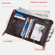 RFID Blocking Bifold Wallet Retro Cowhide Leather Wallet with Chain