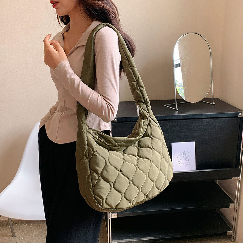 Down Nylon Tote For Winter Solid Color Diamond Crossbody Bag