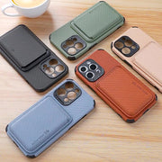 Magnetic Phone Wallet for iPhone Fiber Texture Phone Case with Magnetic Card Holder