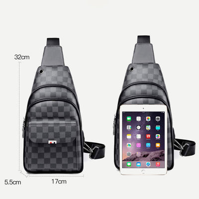 Leather Casual Daypack Sling Shoulder Chest Bag with USB Charging Port