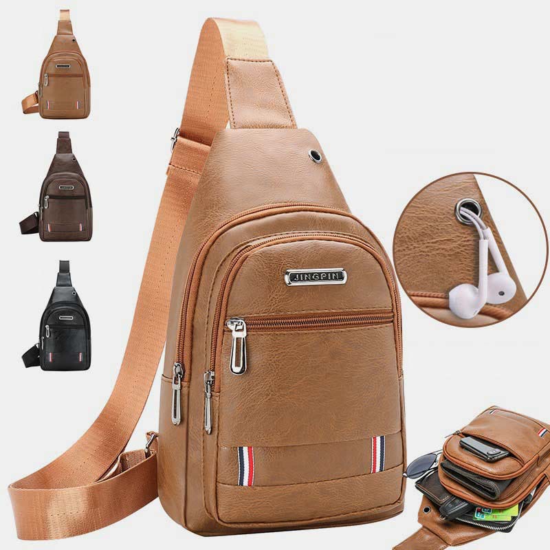 Sling Bag for Men Waterproof Brown Leather Business Crossbody Bag