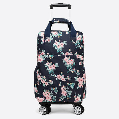 Floral Pull Rod Duffel Bag For Women Waterproof Shopping Cart