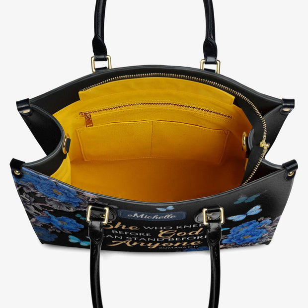 Custom Name Leather Tote For Women Blue Butterfly Handbag