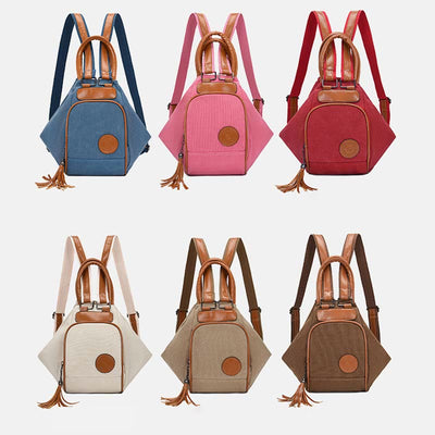 Multifunctional Womens Backpack Tassel Decor Durable Canvas Travel Daypack