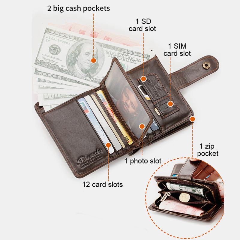 RFID Blocking Small Leather Wallet