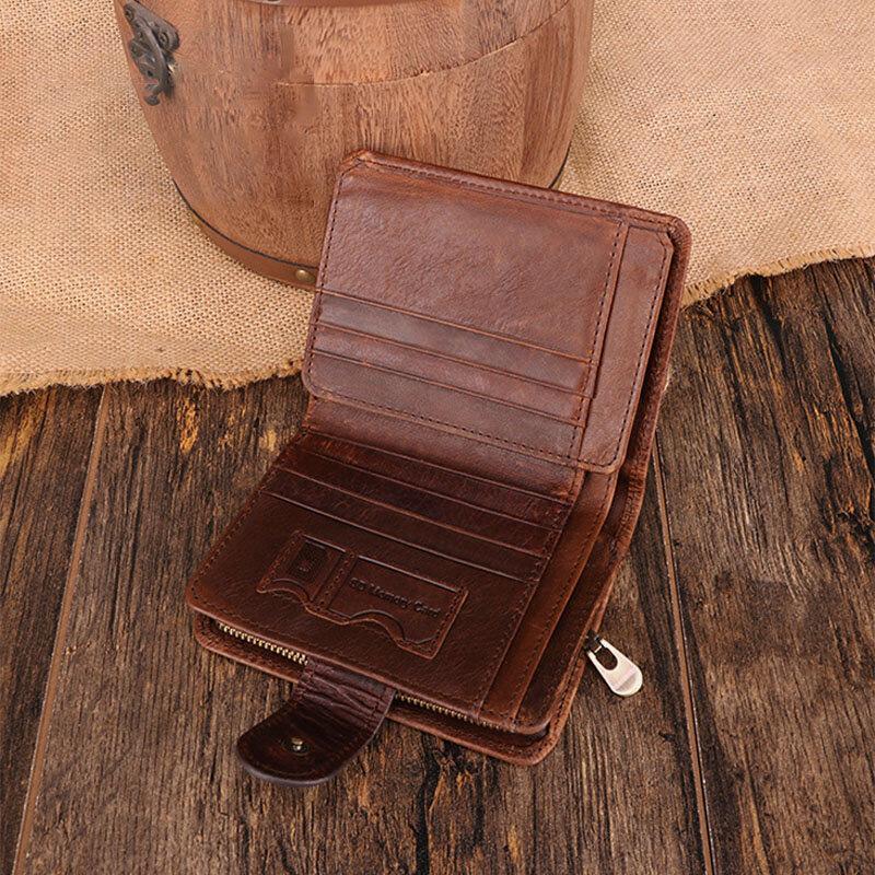 12 Card Slots Genuine Leather RFID Anti theft Short Wallet