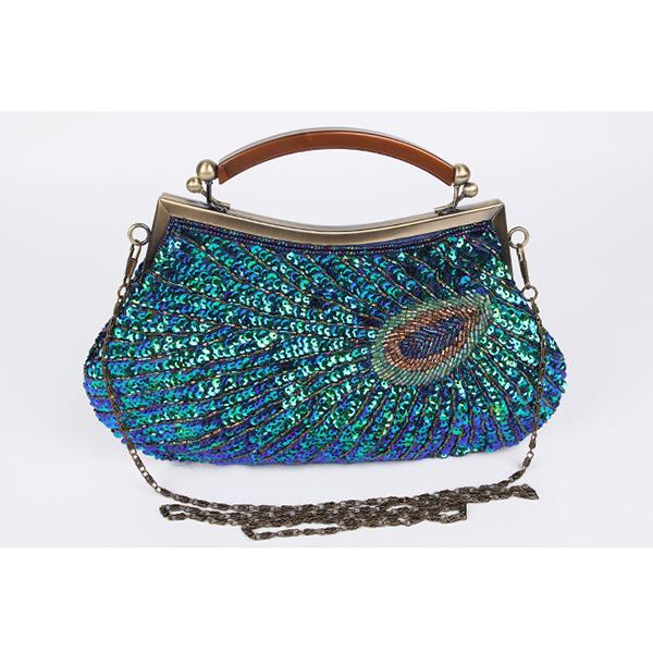 Hand-Made Beaded Clutch Peacock Sequin Bag