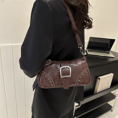 Crocodile Pattern Leather Shoulder Bag For Dating Retro Style