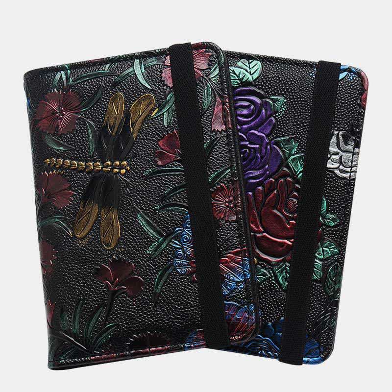 RFID Blocking Passport Vaccine Card Holder Retro Floral Leather Wallet