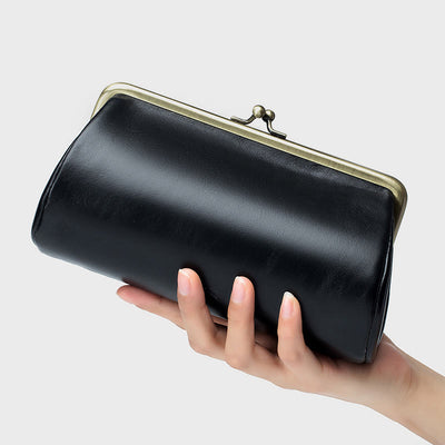 Clutch For Women Retro Simple Genuine Leather Clip Evening Bag