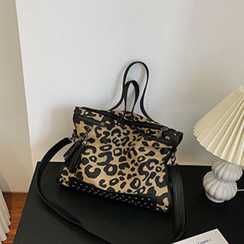 Leopard Print Tote For Women Commuter Rivet Durable Crossbody Bag