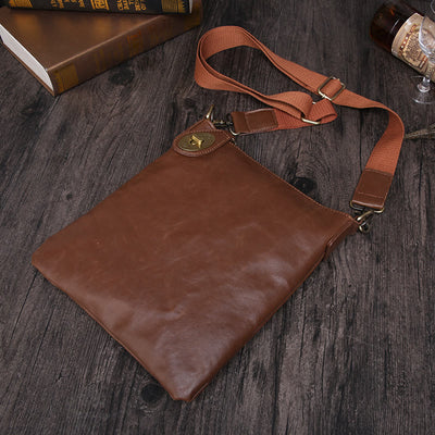 Messenger Bag For Men Business Simple Retro Leather Crossbody Bag